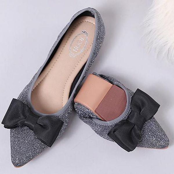 Women Satin Bow Sequin Cloth Pointed Toe Flats Breathable Silver