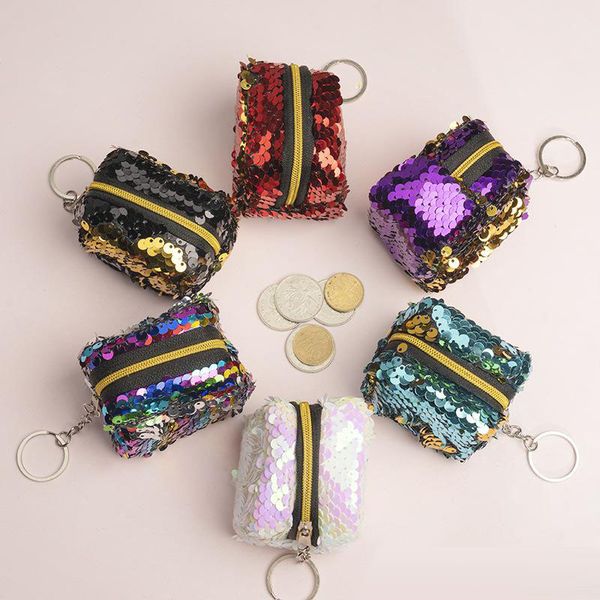 

sequins coin purse sequined mini wallet for women children girls small coin bag 2020 new style keychain 8 colors, White