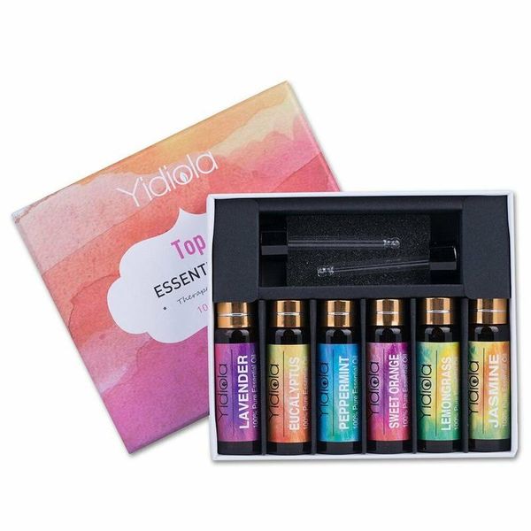 

yidiola 10ml 6pcs pure essential oil gift set lavender peppermint eucalyptus lemongrass jasmine aromatherapy massage aroma oils