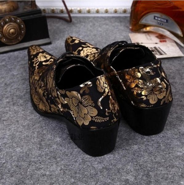 

gold lace pointed toe men dress shoes increased printed shoes for men party tuxedo men's, Black