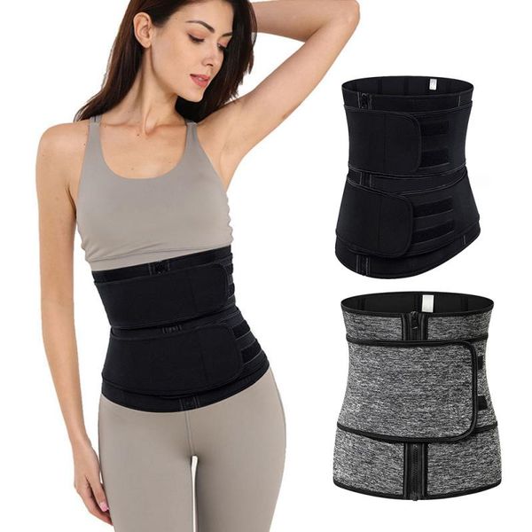 

neoprene sauna waist trainer corset sweat belt for women weight loss compression trimmer workout fitness waist support 8, Black;gray