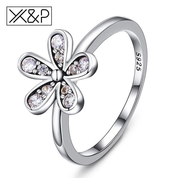 

x&p fashion dainty silver rose gold flower crystal rings for women 2019 wedding jewelry statement bride engagement ring, Slivery;golden