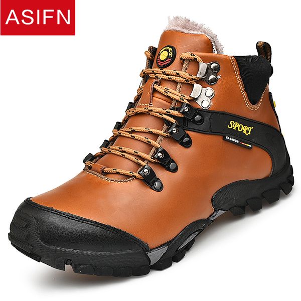 

asifn men winter boots shoes male leather sneakers warm cotton man work snow ankle shoes footwear high boots, Black