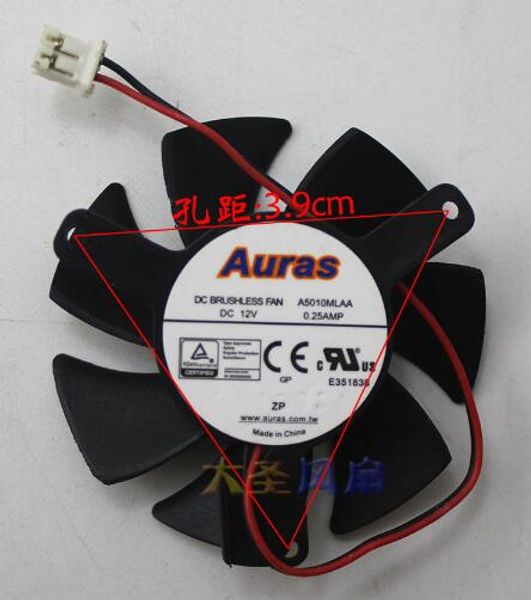 Original Auras A5010MLAA 12 V 0.25A diâmetro 47 MM espaçamento buraco 39 MM de dois fios da placa gráfica ventilador de refrigeração