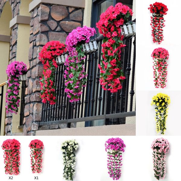 

violet artificial flower wall hanging simulation violet orchid fake silk vine flowers wedding party home garden balcony decoration