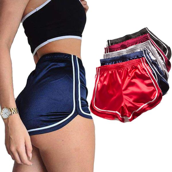 

2019 new women sportswear summer sport silky slim gym shorts elastic waist beach egde running short fitness fashion clothes, Black;blue