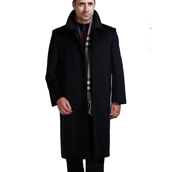 

tailor-made wool coat men 's knee in the elderly woolen coat men' s long ultra - large size dad installed thicker, Black