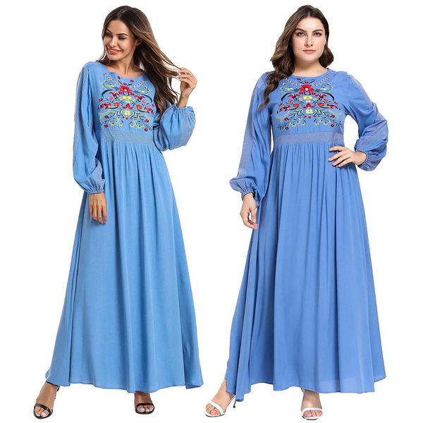 

women long embroidery muslim dress abaya caftan islamic dress evening draped o-neck casual loose arabic ramadan new, Red