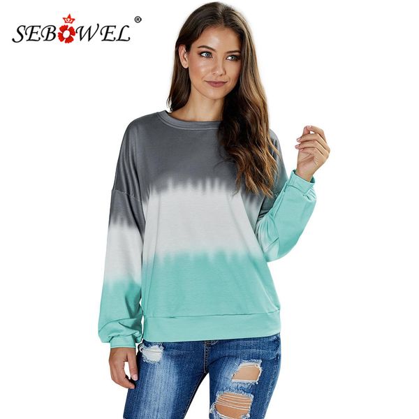 

sebowel 2019 casual woman long sleeve oversized colorblock tie dye pullovers sweatshirt female autumn spring colorful s-xxl, Black