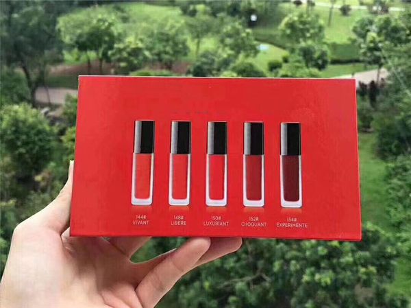 

makeup brand lip gloss 5colors 5pcs/set with gift box red color lipstick kit dhl shipping