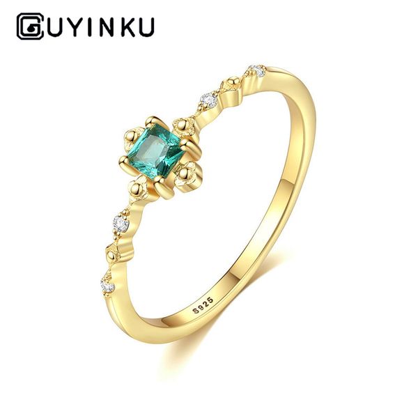 

100% s925 sterling silver ring emerald green zircon gemstone ring coloured jewelry wedding anniversary gift for lover, Golden;silver