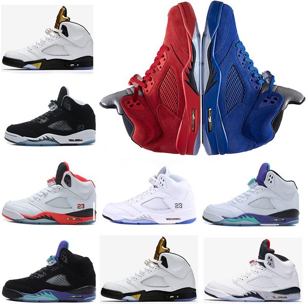 

wholesale new men basketball shoes 5s sneaker athletic fire&ice red blue suede og black metallic low outdoor sport man designer shoe