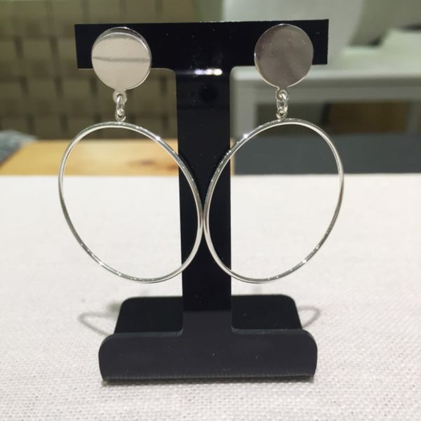 

genuine 925 sterling silver geometric big round hoops circle earrings simple dangle drop earrings for women party jewelry 2019, Golden;silver