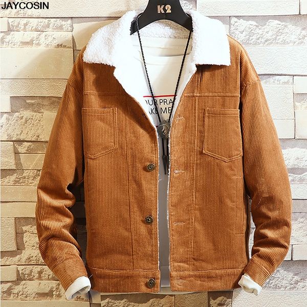 

klv jackets men's winter autumn corduroy solid fleece casual fashion long sleeve outwear button coats 2020 new 70, Black;brown
