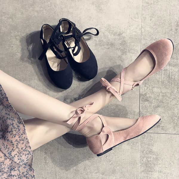 

round head lace up flat bowknot cap toe woman ballerina shoes slip on casual round head leather sweet ballet feminino u19-16, Black