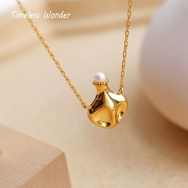 

timeless wonder brass vintage flagon bottle pearl choker necklace women jewelry punk gothic pendant ins gold boho wicca 2572, Golden;silver