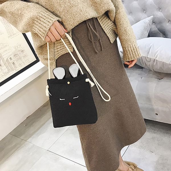 

women burlap cat ears small square bag simple cute sac paille korean version shoulder crossbody bag taschen women#30