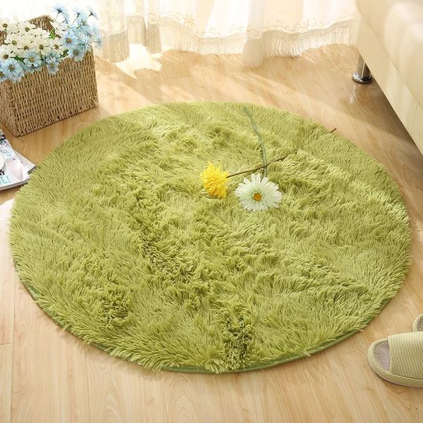 

long hairy round floor mats fluffy bathroom carpets solid color bath mat living room rugs sofa area tatami computer chair pad