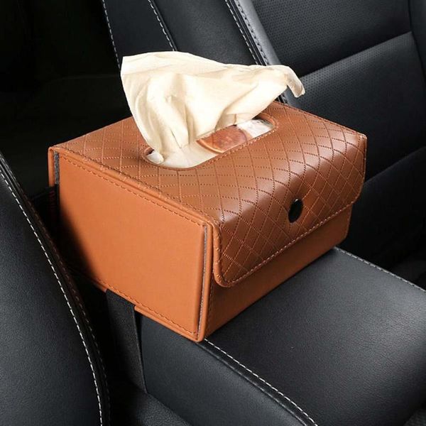 

multifucntion car tissue box pu leather napkin holder car centre armrest tissue case auto interior styling accessories