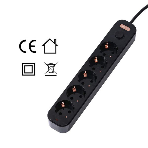 

extension socket with 5 gang overvoltage short-circuit protection power strip 45 degree rotated slots eu plug 1.8m cable cord