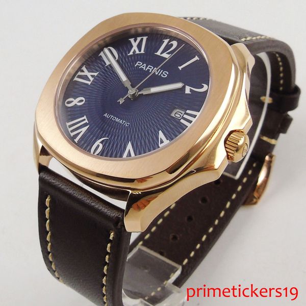 

self winding 40mm black/white dial sapphire crystal luxury men's watch square watch case date indicator rubber strap 891, Slivery;brown