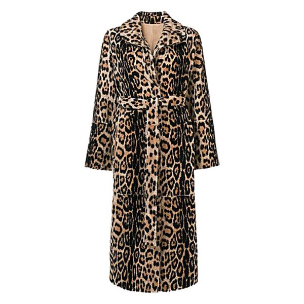 

leopard faux fur coat women winter fur jackets print long sleeve fluffy jacket turn-down collar plus size long coats c1, Black