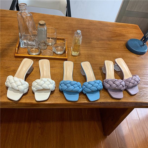 

square toe shoes med ladies' slippers thin heels slipers women heeled mules glitter slides 2020 summer high jelly rubber fabric, Black