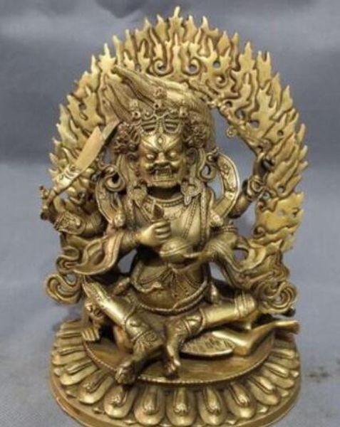 

copper decoration bronze 9" elaborate tibet buddhism brass vajra 4 arms mahakala buddha joss jambhala statue