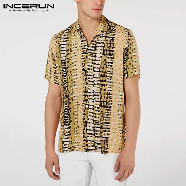 

incerun men short sleeve shirts casual printed turn down collar shirt man fashion floral blouse male soft loose plus size, White;black