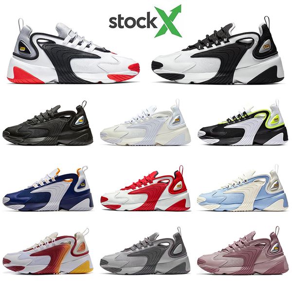 

with socks zoom m2k 2k tekno 2000 men women running shoes triple black creamy white royal blue designer sports sneaker mens trainers, White;red