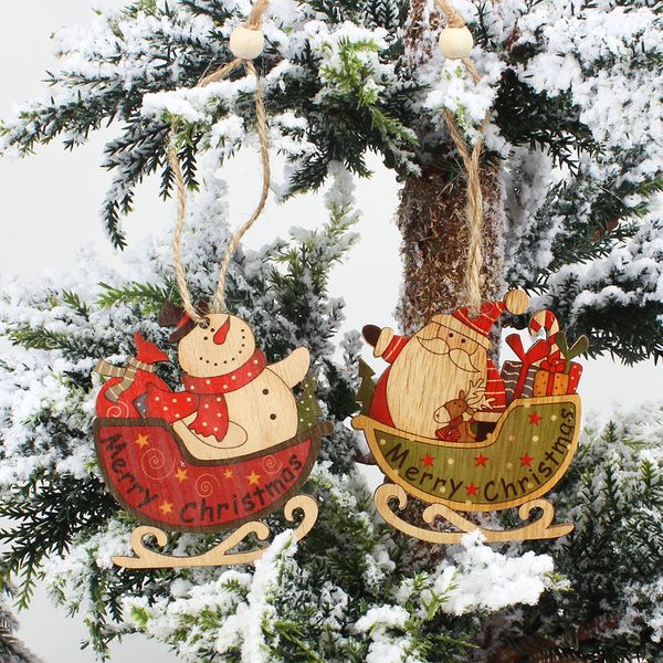 

huadodo 4pcs creative santa clause& snowman wooden christmas pendants ornament for christmas tree ornaments decoration kids toys