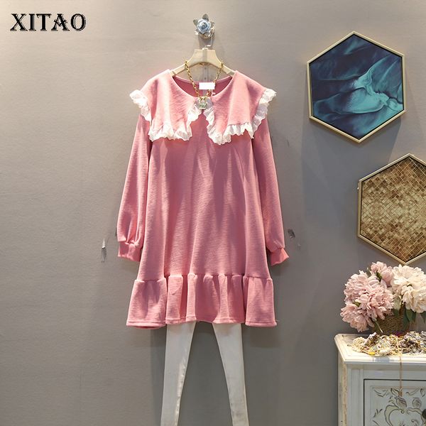 

xitao ruffle pleated dress women fashion new 2019 winter full sleeve patchwork elegant small fresh minority dress dmy2090, Black;gray