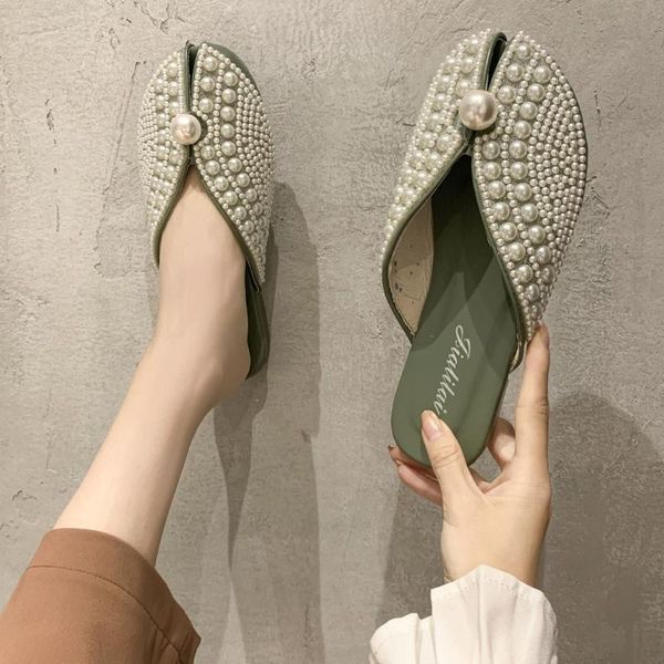 

fashion women's sandals women breathable flat beach sandals outdoor casual summer open toe pearl slip-on oversize slippers #0602, Black