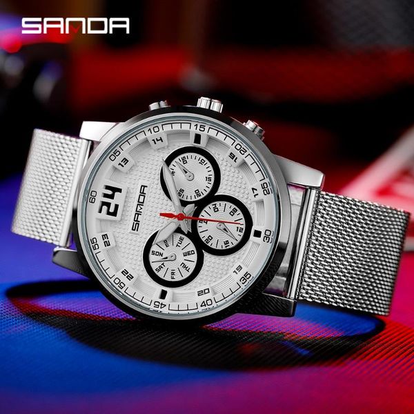 

men casual slim black mesh steel wrist sport watch fashion mens watches quartz leather watch relogio masculino, Slivery;brown