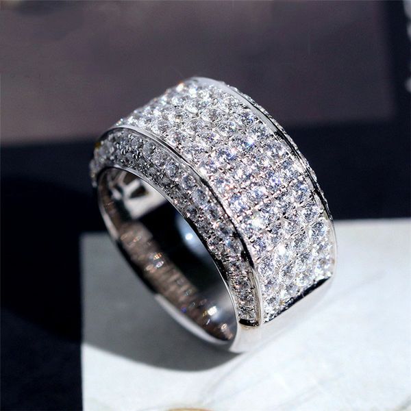 

luxury 925 sterling silver wedding eternity rings with zirconia for men 3ct cz crystal promise engagement finger ring bague, Slivery;golden