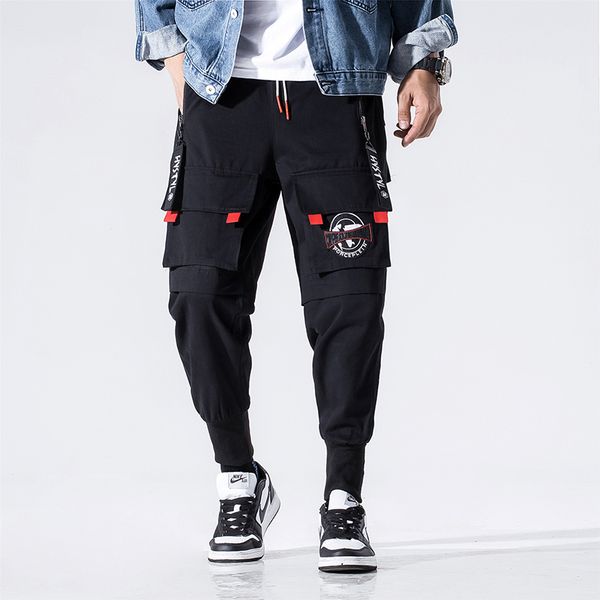 

pockets cargo harem pants mens casual joggers baggy tactical trousers harajuku streetwear hip hop fashion swag, Black