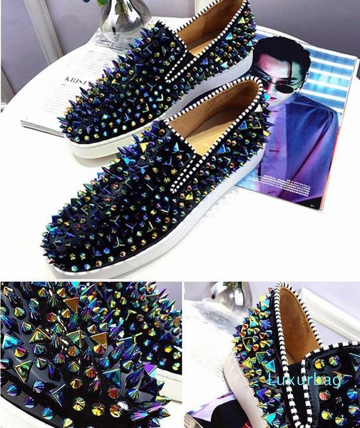 

новые дизайнерские красные нижние мокасины мужские женские из натуральной кожи скольжения на платформе повседневные кроссовки шипованные шип, Black