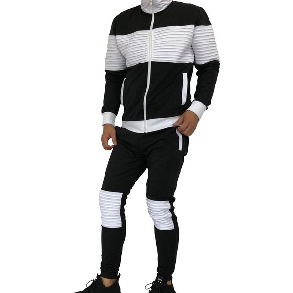 

2019 brand clothing men's hoodies slim hooded sweatshirts mens coats male casual 2piece set warm sportswear streetwear, Black