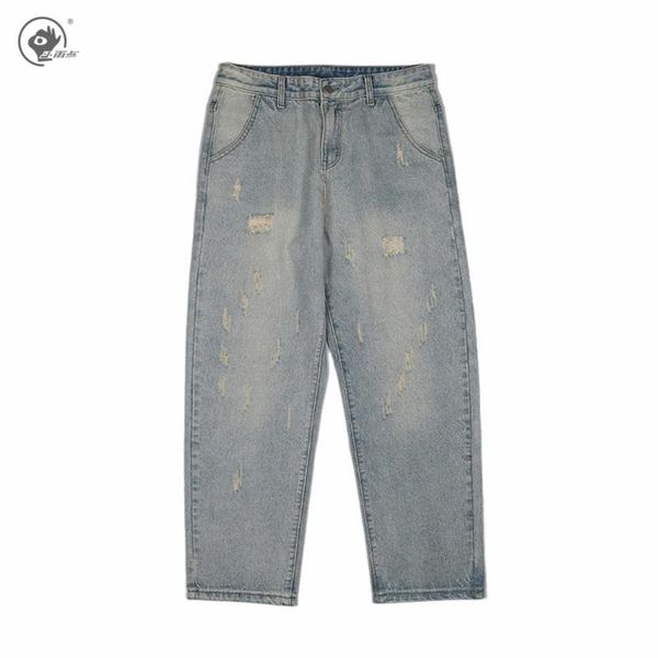 

little rain ripped jeans men 2020 harajuku streetwear vintage denim pants male straight harem pants wide jeans men, Blue
