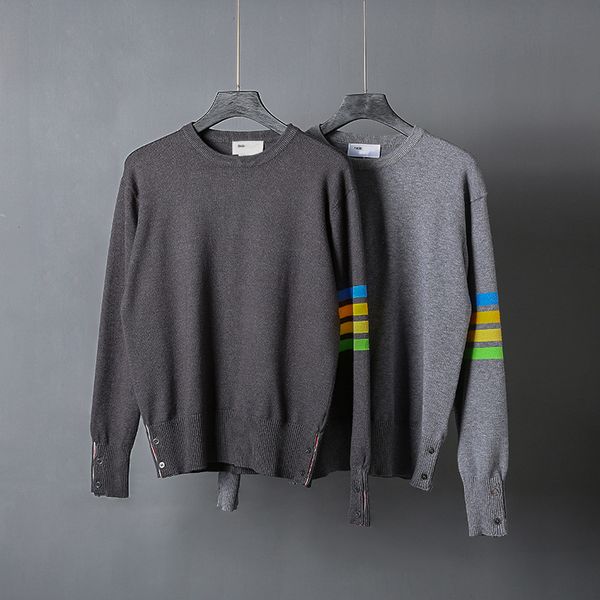 

2020 fashion tb thom brand sweaters men women slim fit o-neck pullovers clothing striped couples cotton solid winter casual coat, White;black