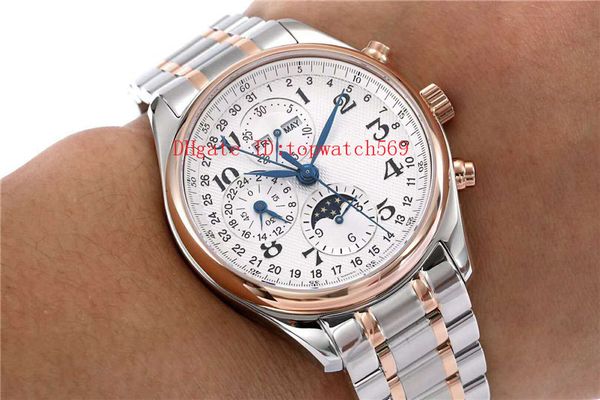

master collection l2.773.4.78.6 watch wristwatch swiss 7751 automatic chronograph 28800 vph annual calendar moon phase sapphire crystal, Slivery;brown