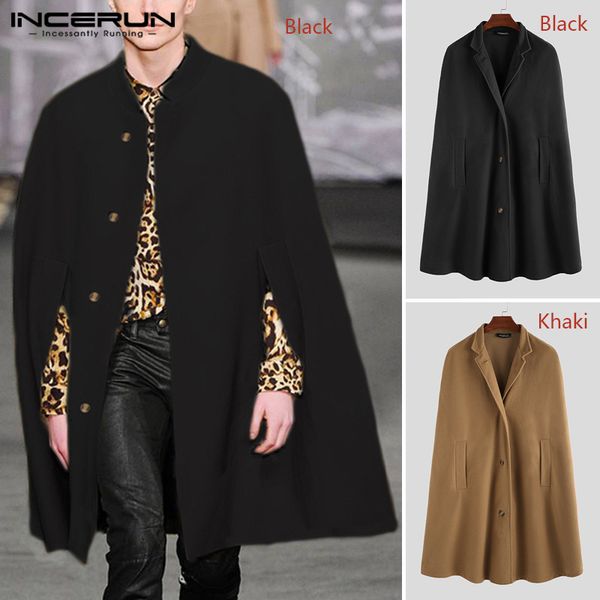 

men trench coats stand collar solid cape 2019 casual faux fleece winter fashion cloak overcoats streetwear jackets s-5xl incerun, Tan;black
