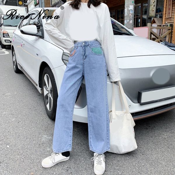 

ricinina wide leg pants women plus size buttons zipper high waist jeans pants for women trouser jean mujer autumn winter 2019, Blue