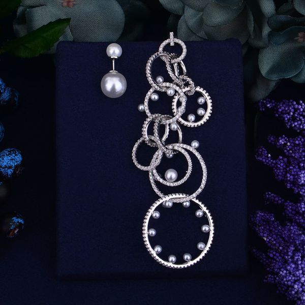 

mother of pearl with cubic zircon women earrings trendy european style female mismatch drop earring boucle d'oreill, Silver