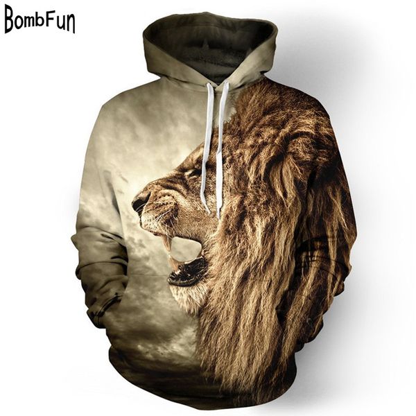 

fashion lion 3d print men women's hoodies overcoat set leisure style cap loose sweatshirts for lovers jumper hoodie, Black