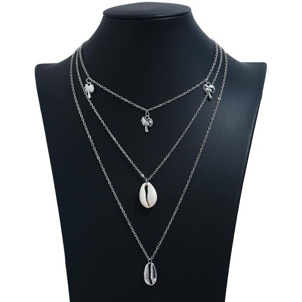 

fashion- coin shell necklace 2019 for women gold sliver multi layer necklaces & pendants ocean bohemian jewelry, Silver