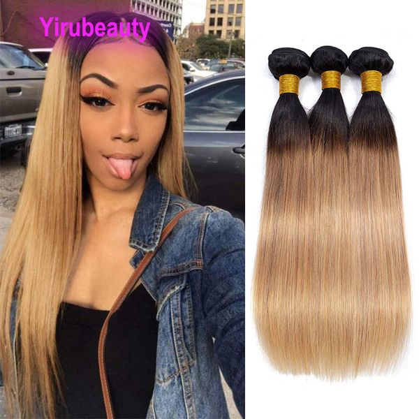 

malaysian human hair extensions 1b/27 straight ombre color double wefts 3 bundles 1b 27 silky straight style 3 pieces/lot, Black