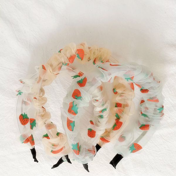 

boutique 12pcs fashion cute fruits hairbands strawberry print gauze hair sticks princess headwear hair accessories for girls, Slivery;white