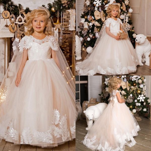 

pretty 2019 white flower girls dresses with wraps tiered tulle ball gown princess birthday party dresses kids formal wear, White;blue