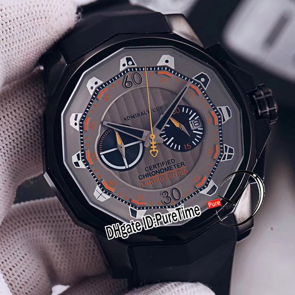 

admiral's cup challenger miyota quartz chronograph mens watch pvd steel gray black texture dial rubber satch 753.801.02 puretime e34b2, Slivery;brown